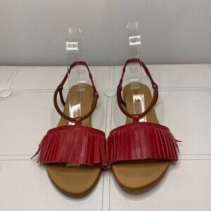 Kate Spade Red Fringe Cognac Vachetta Boho Sandals Sz 5